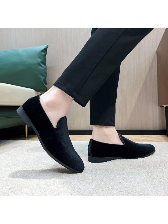 Amazon.com | FLQL Men Men\'s Black Velvet Penny Loafers Metal Buckle Slip On Luxury Suede Formal Shoes